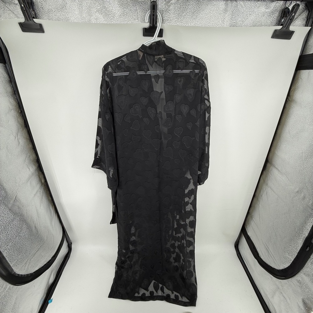 Victoria's Secret Black Heart Burnout Sheer Maxi Robe Duster Size M Gothic Y2K